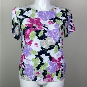 JM Collection Floral Short Sleeve Decorative Stitching